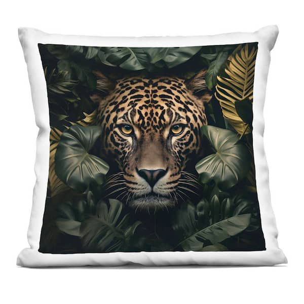 Stupell Industries Leopard in Exotic Palms Green Abstract Polyester 18 in. x 18 in. Throw Pillow
