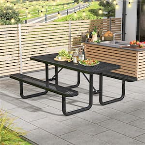 Black Metal Picnic Table and Bench Set for 8