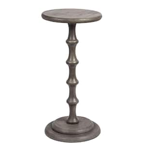 Ergo 12 in. Gray Textural Grain Round Hard Wood Cocktail End Table