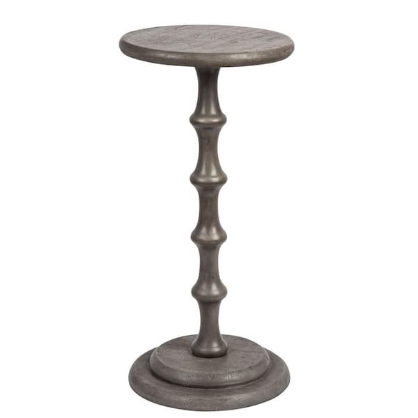 Storied Home Ergo 12 in. Gray Textural Grain Round Hard Wood Cocktail End Table