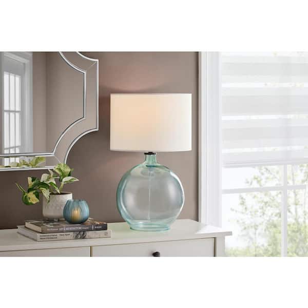 Hampton Bay Windmere 21.5 in. Seagrass Green Glass Table Lamp with White Shade