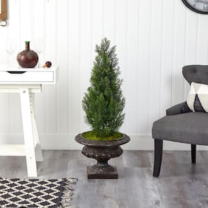 3.5 ft. Indoor/Outdoor Mini Cedar Artificial Pine Tree in Iron Colored Urn UV Resistant
