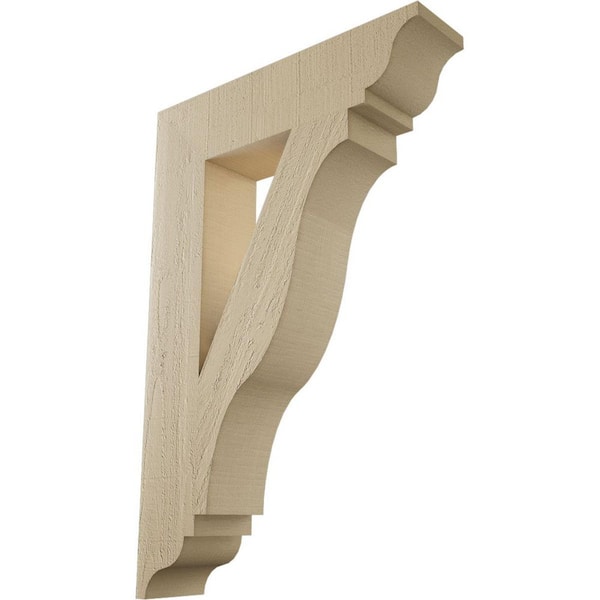 Ekena Millwork 5.5 in. x 36 in. x 24 in. Funston Traditional Rough Cedar Woodgrain Timberthane Polyurethane Bracket, Primed Tan