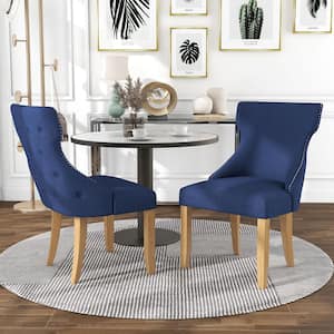 Nortrup Blue Linen Tufted Wingback Dining Side Chair (Set os 2)
