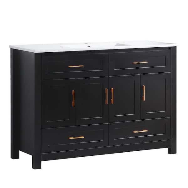 48 in. Freestanding Black Bath Vanity with White Ceramic Top Unassembled