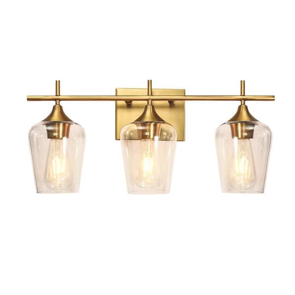RRTYO 20.9 in. 3-Light Gold Vanity Light with Frosted Glass Shade