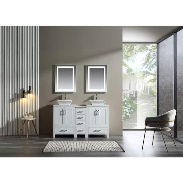 Modland Wilton 60 in. W x 22 in. D x 38.7 in . H Wood Bathroom Vanity Set in White with White Marble Top with Vessel Sink