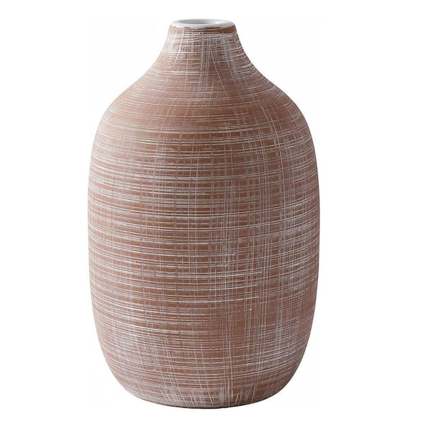 Unbranded 9 in. Brown Round Ceramic Narrow Mouth Terracotta Colored Ceramic Vase for Pampas Grass, Rustic Vase for Home Decor