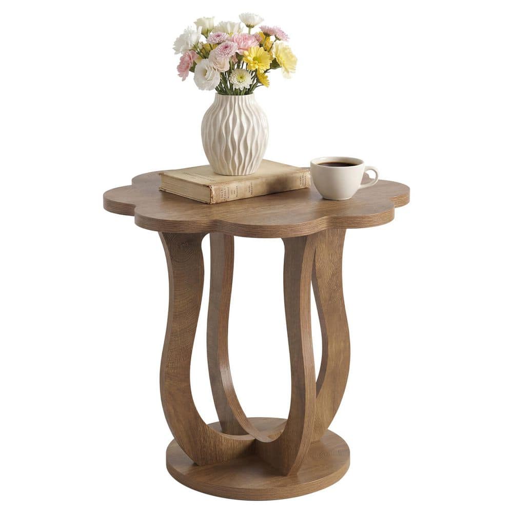 Kerlin 25.6 in. Brown Flower-Shaped MDF Side Table with S-Legs for Living Room, Bedroom