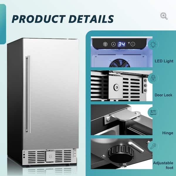 15 in. Single Zone 127-Cans Freestanding/ Built-in Beverage and Wine Cooler Fridge in Silver with Stainless Steel Door