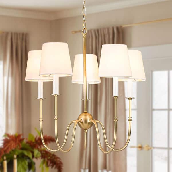 Rennnsan Charvic 23.6-in 5-Light Brushed Gold Fabric Shade