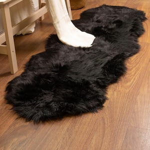 Serene Silky Faux Fur Fluffy Shag Rug Black 2' x 6' Sheepskin