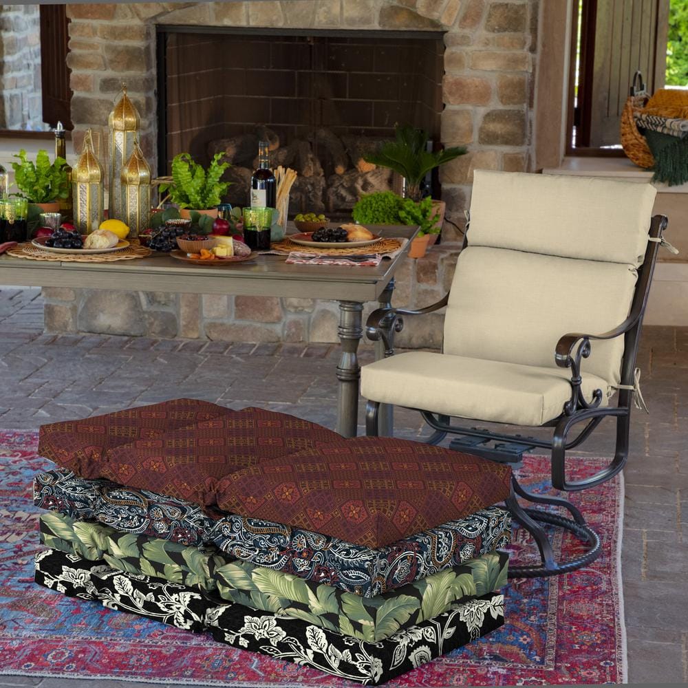 Tan Polyester Outdoor Dining Chair Cushion with Headrest