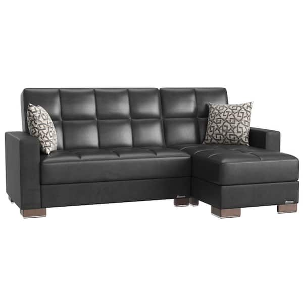 Ottomanson Basics Collection Black Convertible L-Shaped Sofa Bed Sectional With Reversible Chaise 3-Seater With Storage