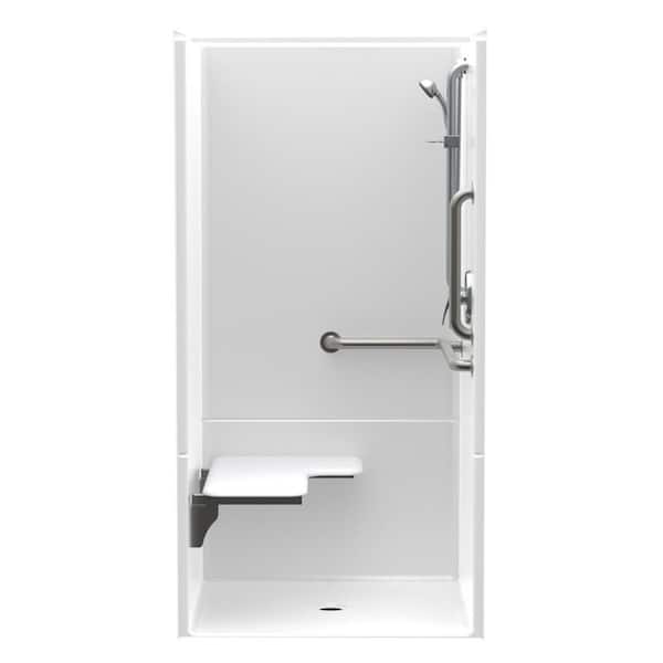 Aquatic Accessible AcrylX 36 in. x 36 in. x 75 in. 2-Piece Shower Stall w/ Left Seat and Grab Bars in White