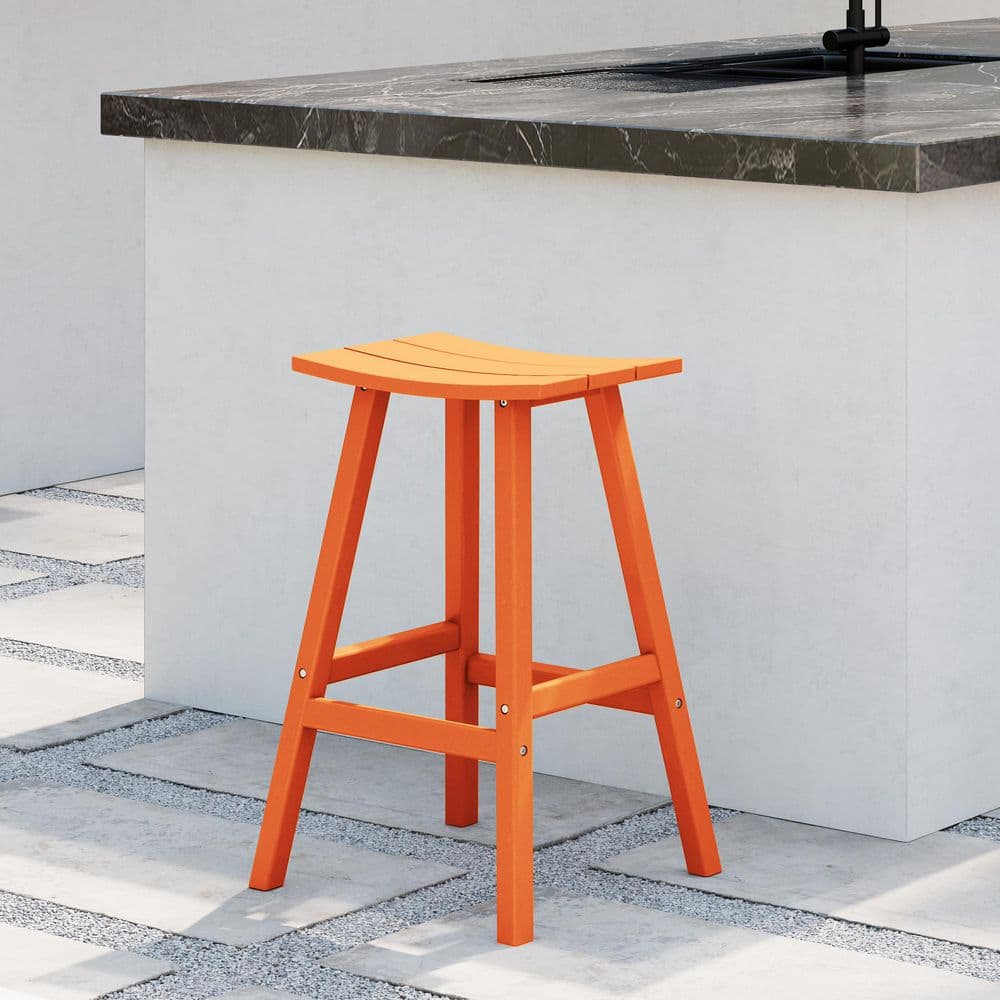 Laguna All-Weather HDPE Poly 29" Orange Outdoor Patio Bar Stool