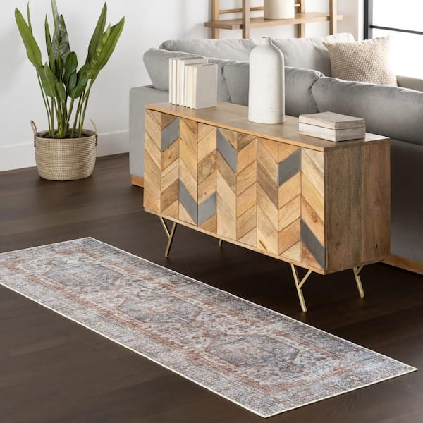 Vintage Medallion Spill Proof Washable Light Grey 2.6 ft. x 6 ft. Indoor Area Rug