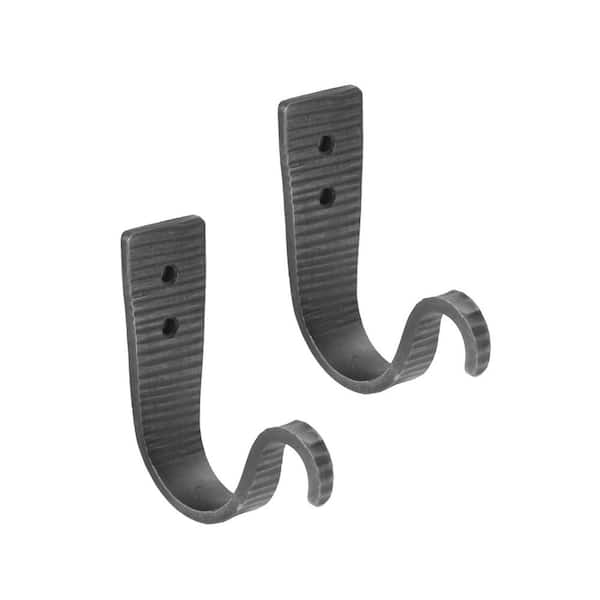 4.5 in. Tall Black Powder Coat Finish Wrought Iron Hammered (Set of 2) Decorative Hooks Hooks for Hanging