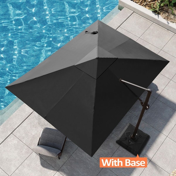 9 ft. x 12 ft. Outdoor Aluminum Cantilever 360° Rotation Patio Umbrella in Black with Umbrella Base