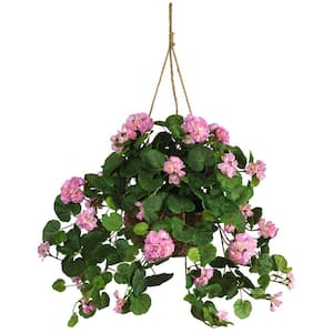 24 in. Artificial Geranium Floral Arrangment in Hanging Basket