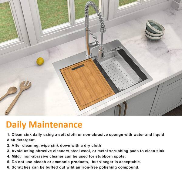 All-in-One Drop-In Stainless Steel 32 in. 4-Hole Single Bowl Kitchen Workstation Sink with Faucet and Accessories All-in-One Drop-In Stainless Steel 32 in. 4-Hole Single Bowl Kitchen Workstation Sink with Faucet and Accessories