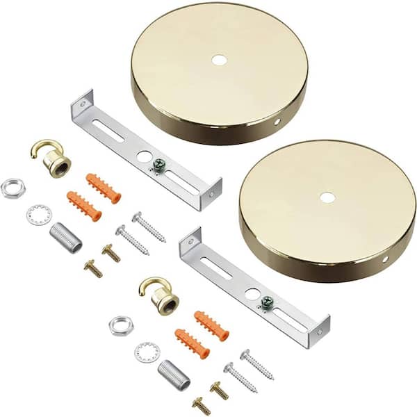 Unbranded 4-3/4 in. Dia with Hook and 7/16 in. Center Hole Brass Finish Chandelier Fixture Canopy Kit (2-Pack)