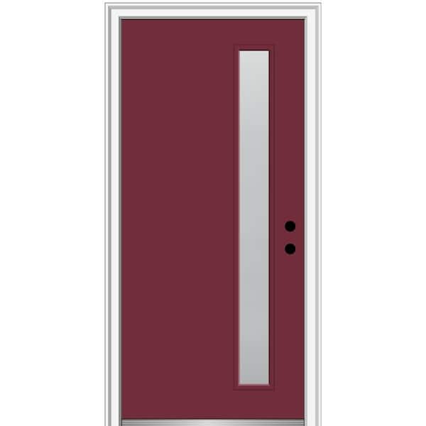 MMI DOOR 36 in. x 80 in. Viola Left-Hand Inswing 1-Lite Frosted Glass Painted Fiberglass Prehung Front Door on 4-9/16 in. Frame