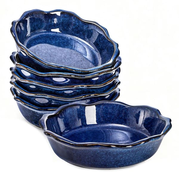 6-Pack 6 in. Round Ceramic Mini Pie Pans with Ruffled Edge, 12 oz. Capacity, Microwave and Oven Safe Baking Dishes