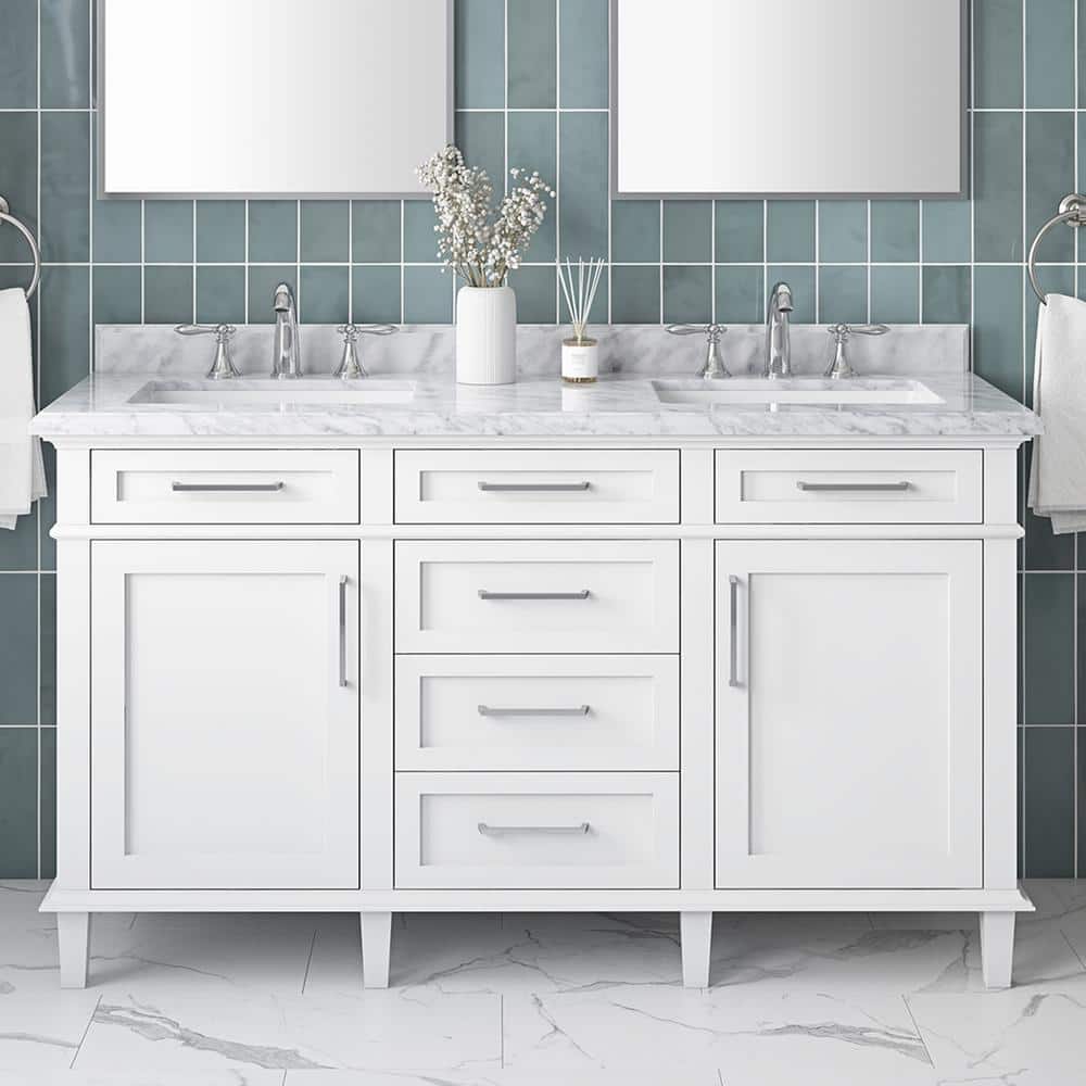 Sonoma 60 in. Double Sink White Bath Vanity with Carrara Marble Top (Assembled) price history on PriceWatchPro