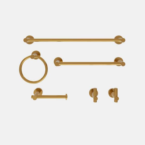 Sylanor NestPro 6-Piece Bath Hardware Set with Towel Ring Toilet Paper Holder Towel Hook and Towel Bar in Brushed Gold