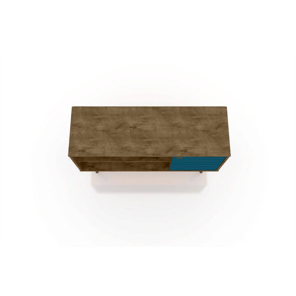 Rustic Brown and Aqua Blue 43" Wood TV Stand with Cabinet