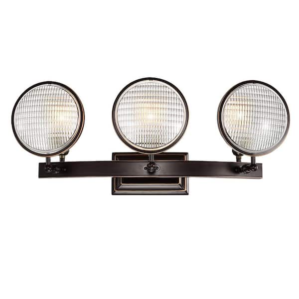 Edvivi Cartwright 26 in. 3-Light Oil Rubbed Bronze Industrial Vanity Light with Headlight Glass