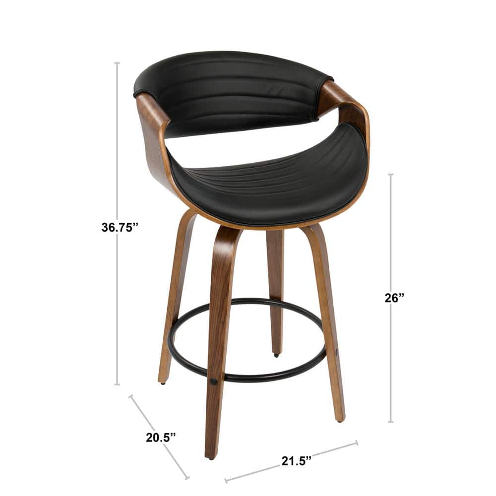 Walnut and Black Swivel Faux Leather Counter Stool Set