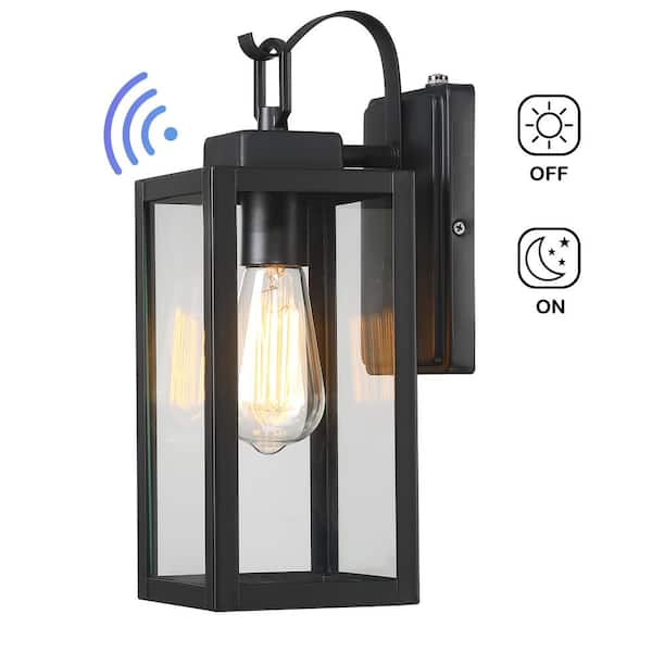 Uixe 1-Light Matte Black Hardwired Outdoor Wall Lantern Sconce Dusk to Dawn Sensor with Clear Glass (1-Pack）