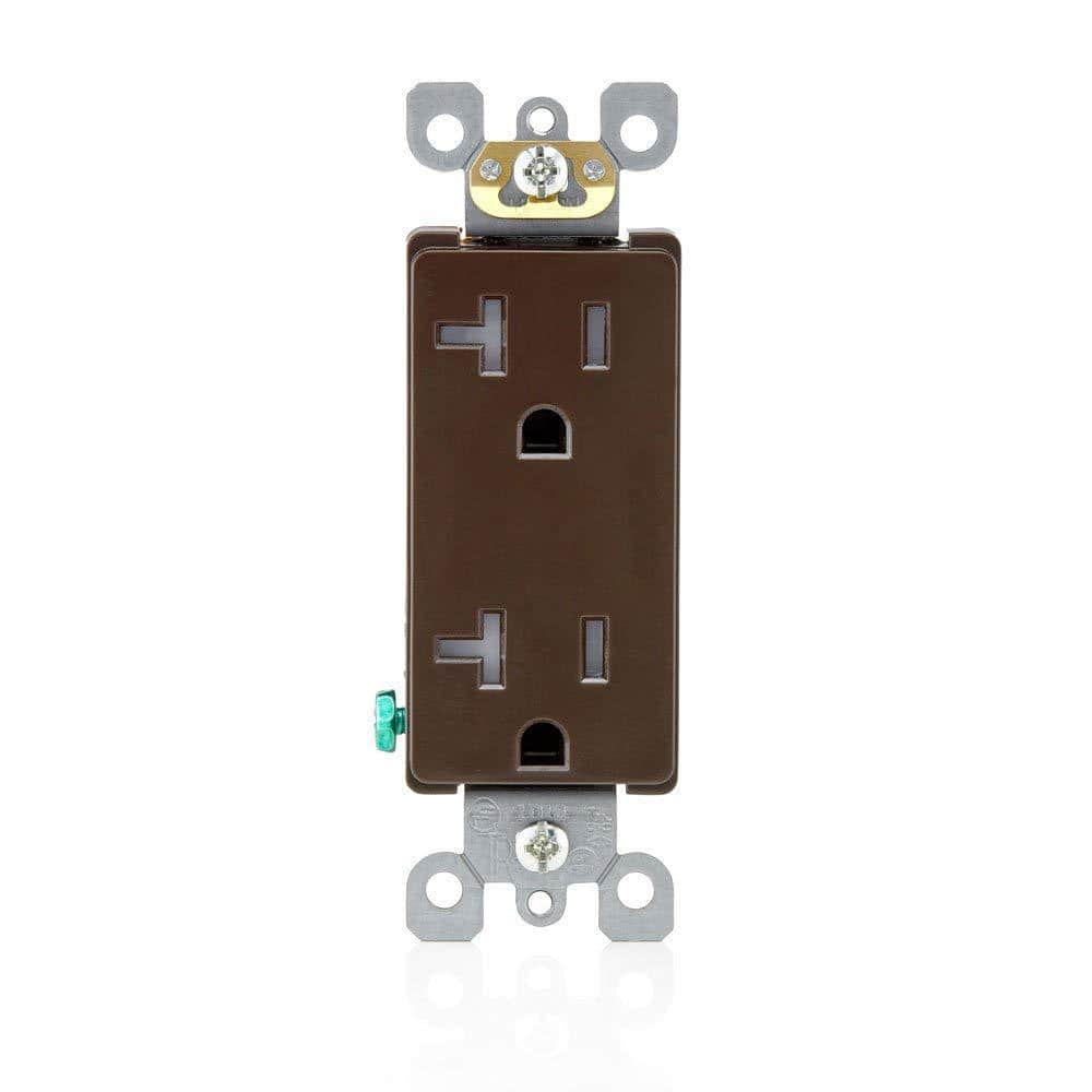 Leviton Decora 20 Amp Residential Grade Tamper Resistant Self Grounding Duplex Outlet Brown 9545