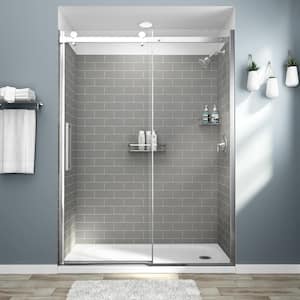 Passage 32 in. x 60 in. x 72 in. 4-Piece Glue-Up Alcove Shower Wall in Gray Subway Tile