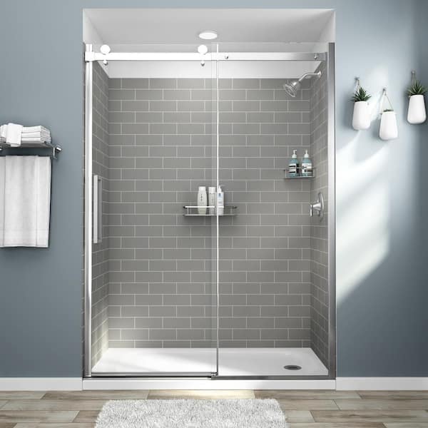 Alcove Shower Wall In Gray Subway Tile, Is Subway Tile Good For Showers