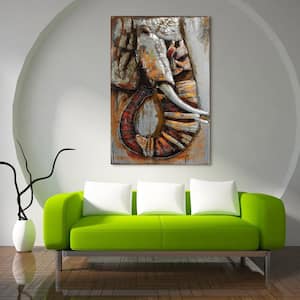 60 in. x 40 in. "Elephant" Mixed Media Iron Hand Painted Dimensional Wall Art