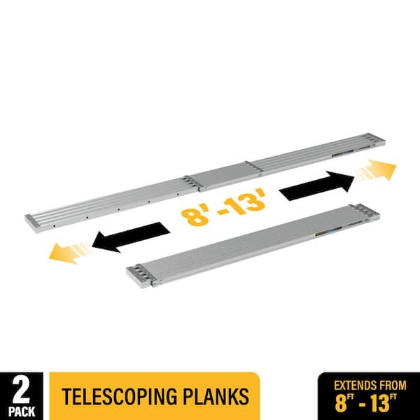 Telescopic Aluminum Plank Board, Jobsite Series 8 to 13-ft. Adjustable Work Platform for Step Ladders, 2-Pack