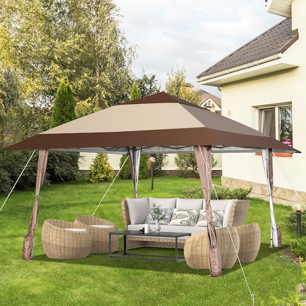 Costway 13 ft. x 13 ft. Coffee Patio Pop-Up Gazebo Canopy Tent Portable Instant Sun Shelter