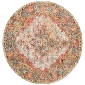 Crystal Cream/Rose 7 ft. x 7 ft. Floral Border Round Area Rug