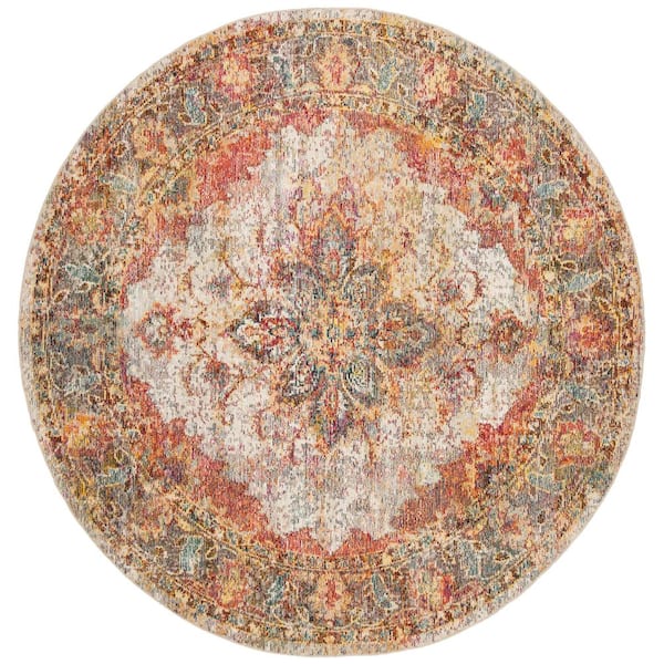 SAFAVIEH Crystal Cream/Rose 7 ft. x 7 ft. Floral Border Round Area Rug