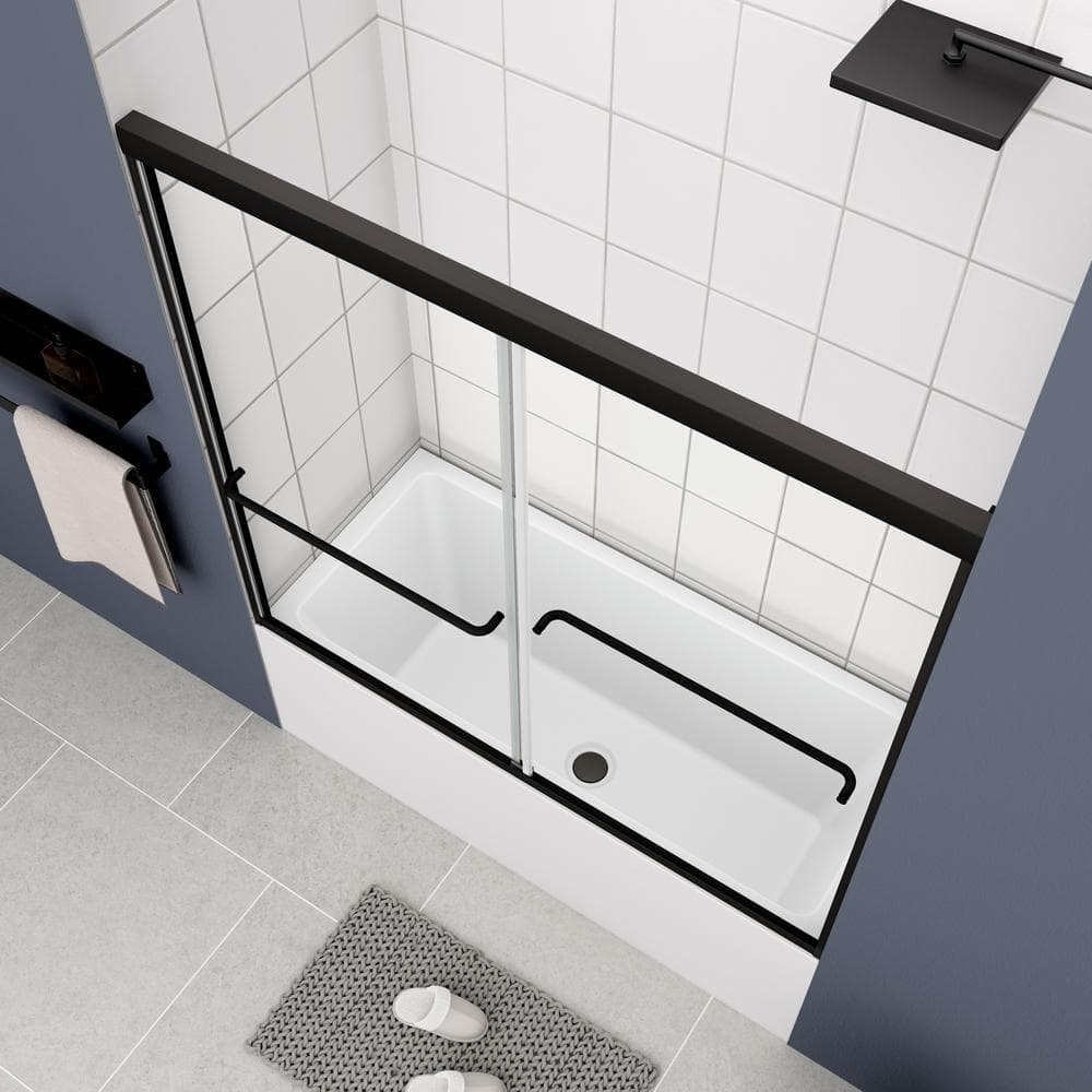 Matte Black Framed Double Sliding Bathtub Shower Door with Clear Glass