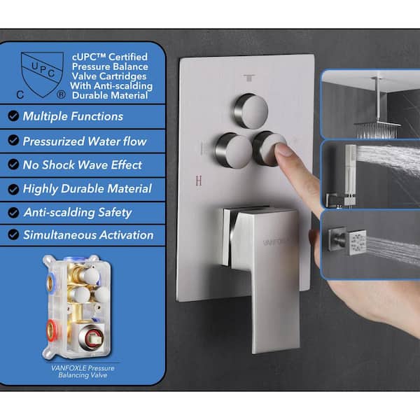 Single Handle 3-Spray Patterns 1-Spray Shower Faucet 1.8 GPM with Pressure Balance Shower Head 10 in. Brushed Nickel
