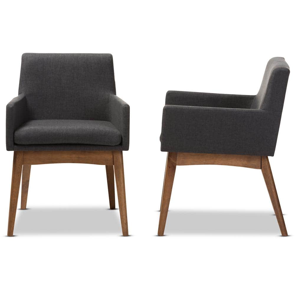 Highland Dark Grey Leather & Walnut Wood Upholstered Armchair