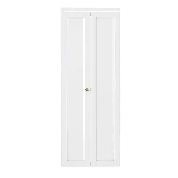 ARK DESIGN 30 in. x 80 in. 1-Lite Panel Solid Core White Primed Composite MDF Closet Bi-Fold Door with Golden Handle and Hardware