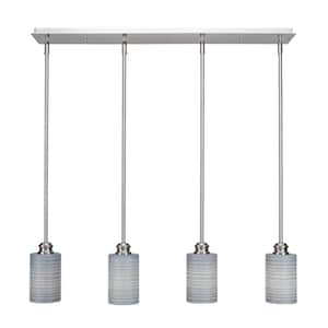 Albany 60-Watt 4-Light Brushed Nickel, Linear Pendant Light with 4 in. Gray Matrix Glass and No Bulbs Included