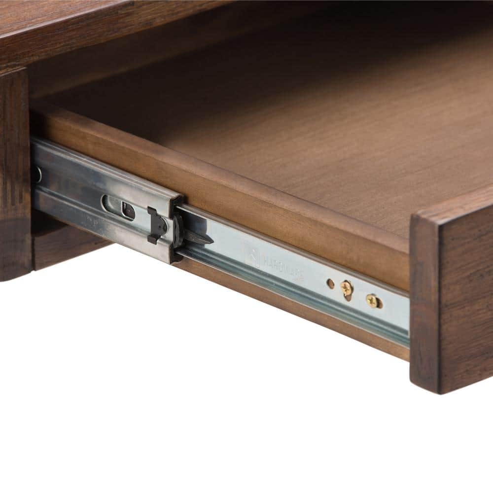 Rustic Natural Aged Brown Acacia Wood Desk with Keyboard Tray