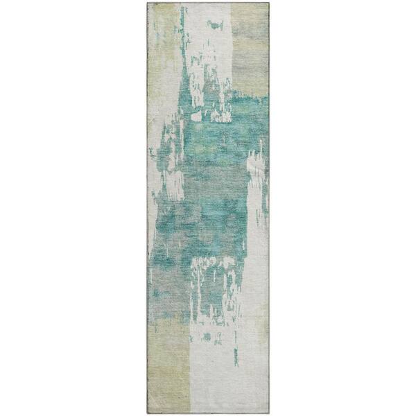 Mayfield Premium Machine Washable Abstract AMF2347 Aloe 2 ft. x 7 ft. Runner Rug