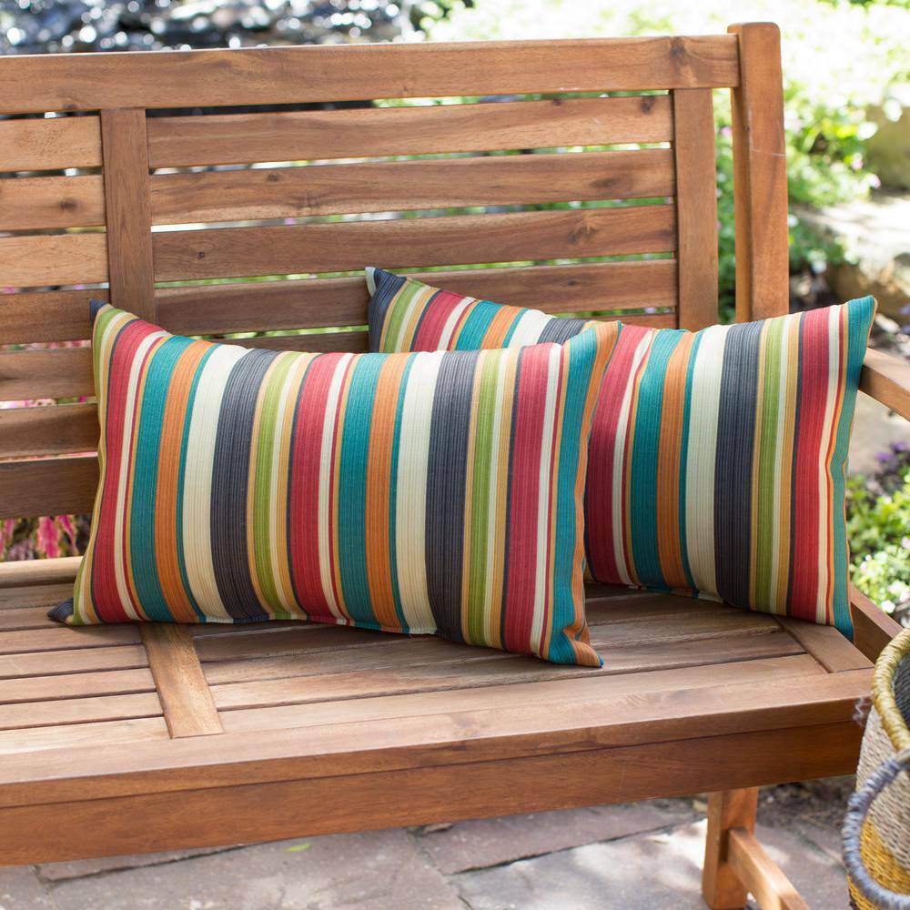 Sunset Stripe Multicolor Outdoor Rectangle Throw Pillows Set